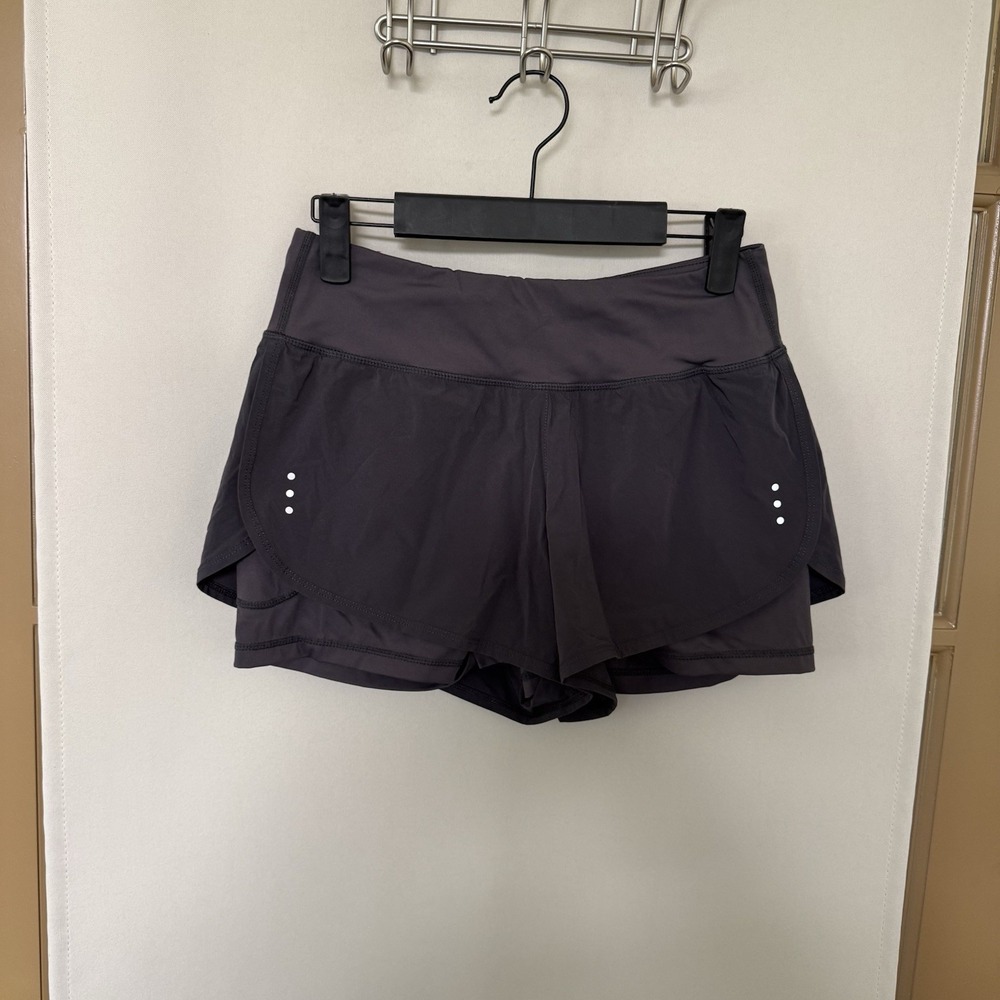 Soothfeel Women's Medium Dark Grey Double Layer Athletic Work Out Shorts Gym Run